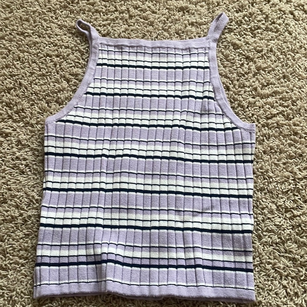 Purple white and black striped tank! Super cute